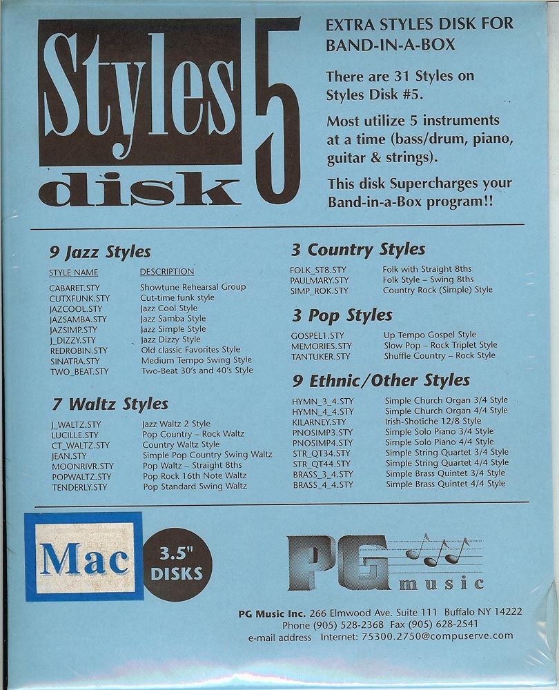 PG Music Band In A Box Style Disk 5 for V7.0 Mac or Newer